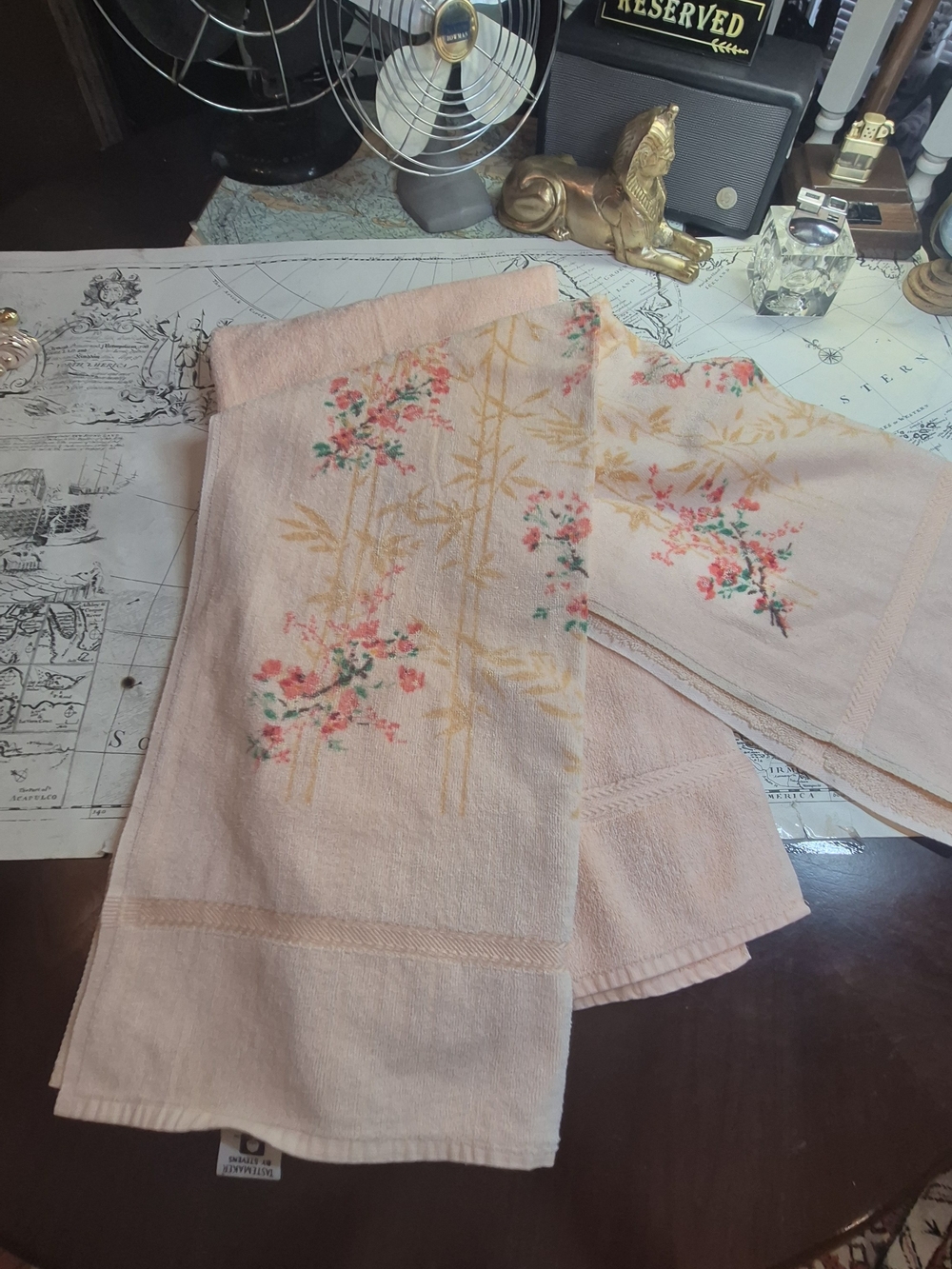 Vintage Bath Towel Set Lady Pepperell Pima Tastemaker Stevens Pink Floral USA